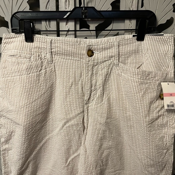 KIM ROGERS CUTE CREAM & TAN STRIPED COMFY COTTON LIGHTWEIGHT STRETCHY SHORTS - Picture 2 of 8